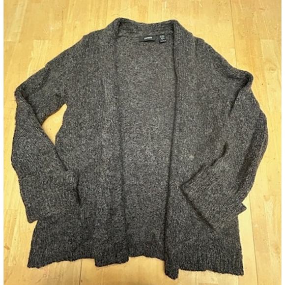 Express Wool Mohair Blend Gray Cardigan Sweater Shawl Collar Long Sleeve Size L - Picture 1 of 11